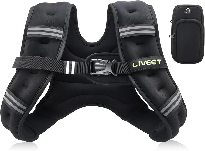 Liveet Weighted Vest Women with Pocket, SGS Certified Weighted Vest for Men, 5 10 15 20 25 30 lb Weight Vest with Reflective Strips Adjustable Buckle Straps for Walking Running Strength Training Cardio Workout - Image 1